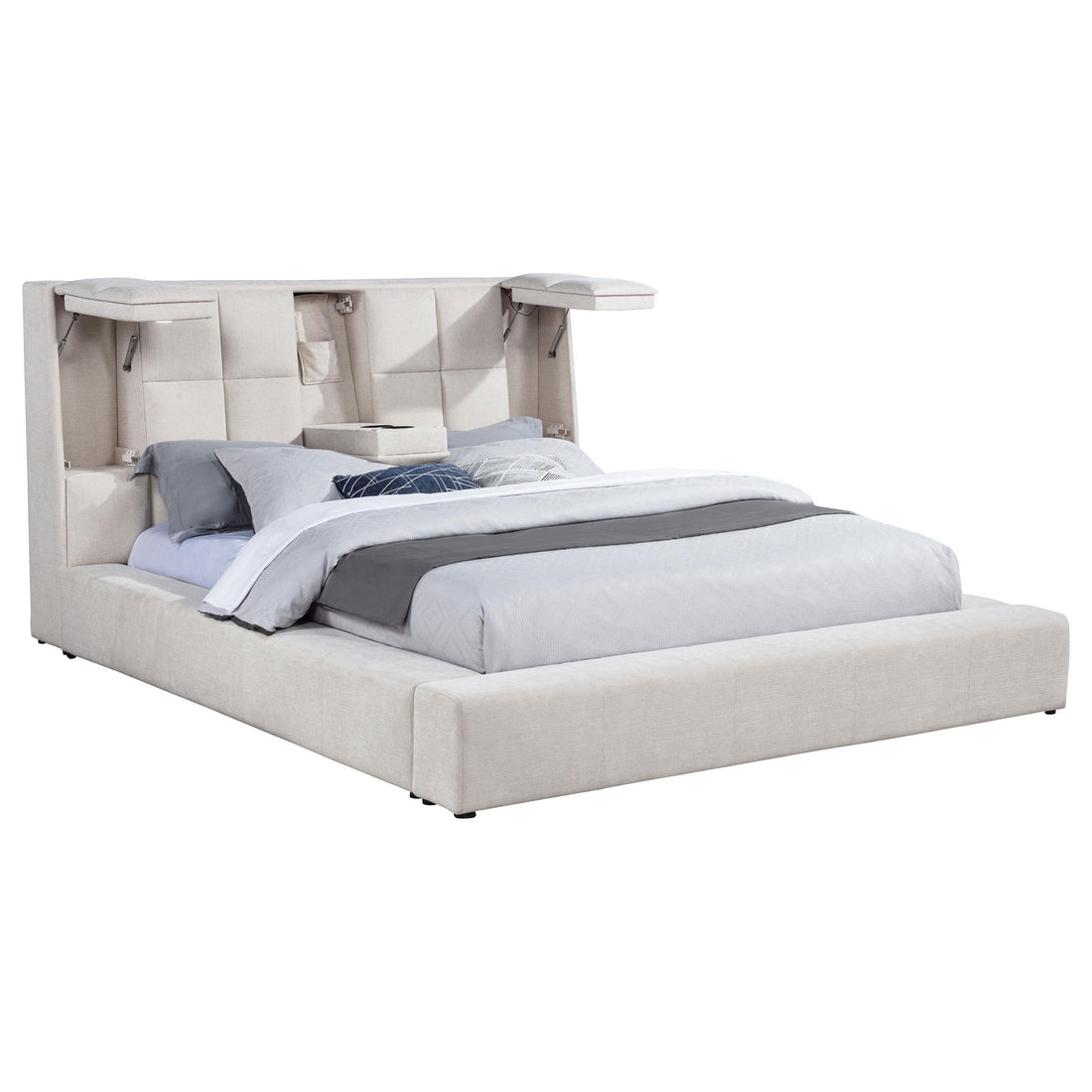  Coaster Furniture Dreux 315948CRMQ Upholstered Queen Panel Platform Bed - Cream IMAGE 1