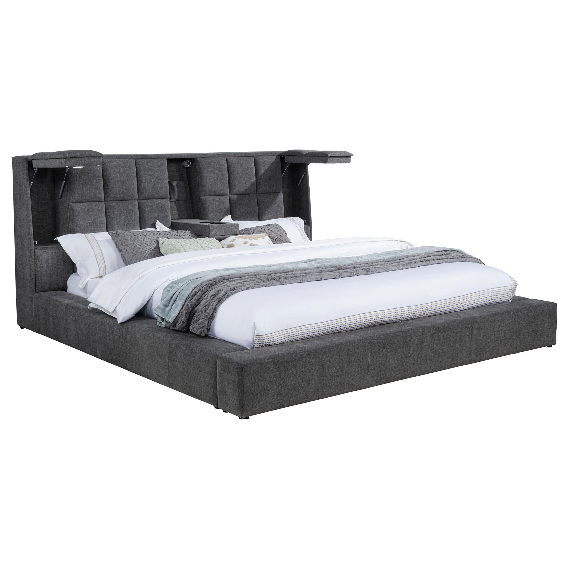  Coaster Furniture Dreux 315948GRYKE Upholstered Eastern King Panel Platform Bed - Grey IMAGE 1