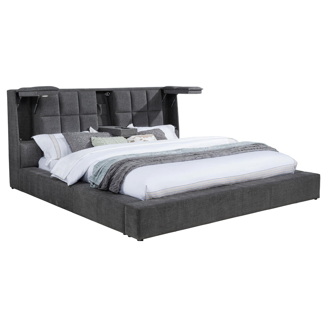  Coaster Furniture Dreux 315948GRYKE Upholstered Eastern King Panel Platform Bed - Grey IMAGE 1