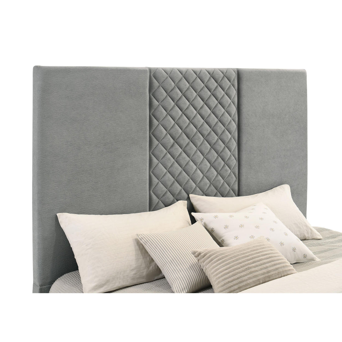  Coaster Furniture Tara 315994KE 61-inch Upholstered Eastern King Panel TV Bed - Grey IMAGE 1