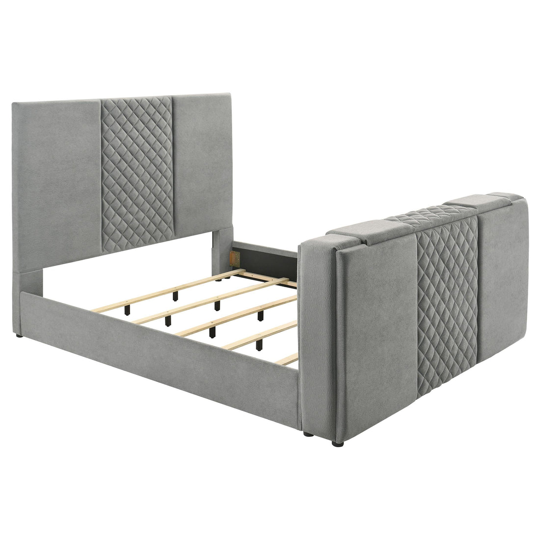  Coaster Furniture Tara 315994KE 61-inch Upholstered Eastern King Panel TV Bed - Grey IMAGE 1