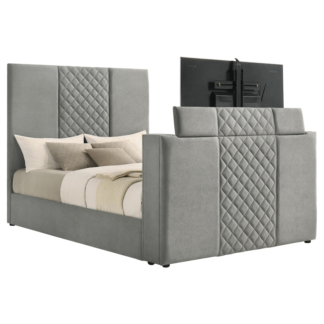  Coaster Furniture Tara 315994Q 61-inch Upholstered Queen Panel TV Bed - Grey IMAGE 1