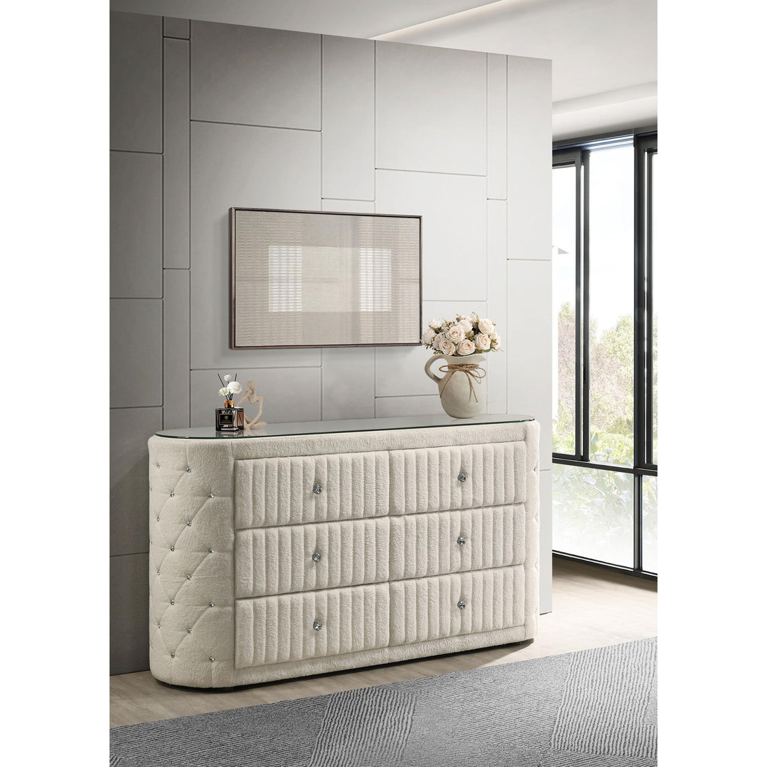  Coaster Furniture Sonya 360113 6-drawer Upholstered Bedroom Dresser - Ivory IMAGE 1