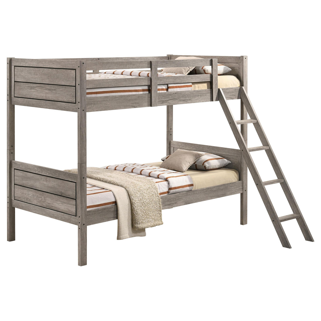  Coaster Furniture Ryder 400818-SM Wood Twin Over Twin Bunk Bed with Mattress - Weathered Taupe IMAGE 1