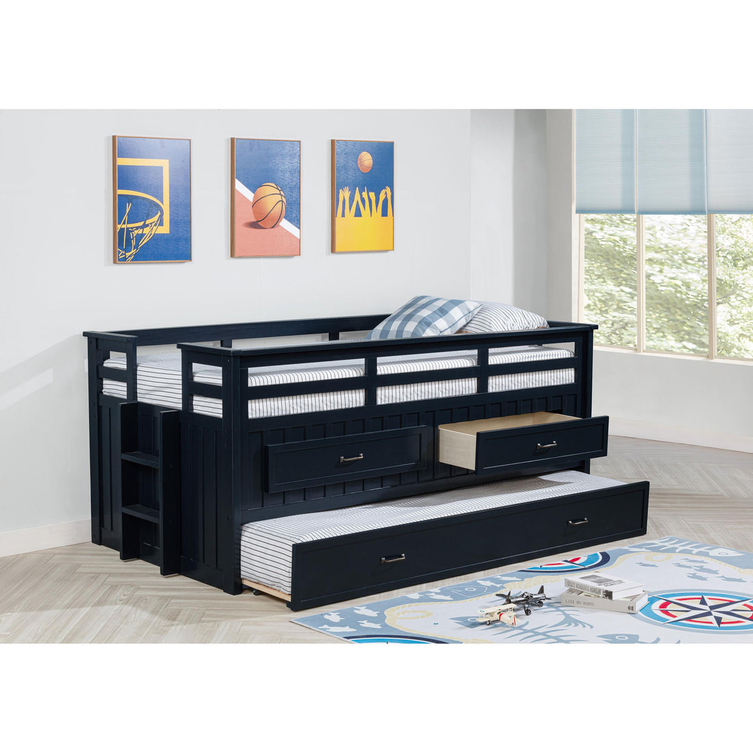  Coaster Furniture Carlsbad 401980T Wood Twin Captains Bed With Trundle - Navy Blue IMAGE 1