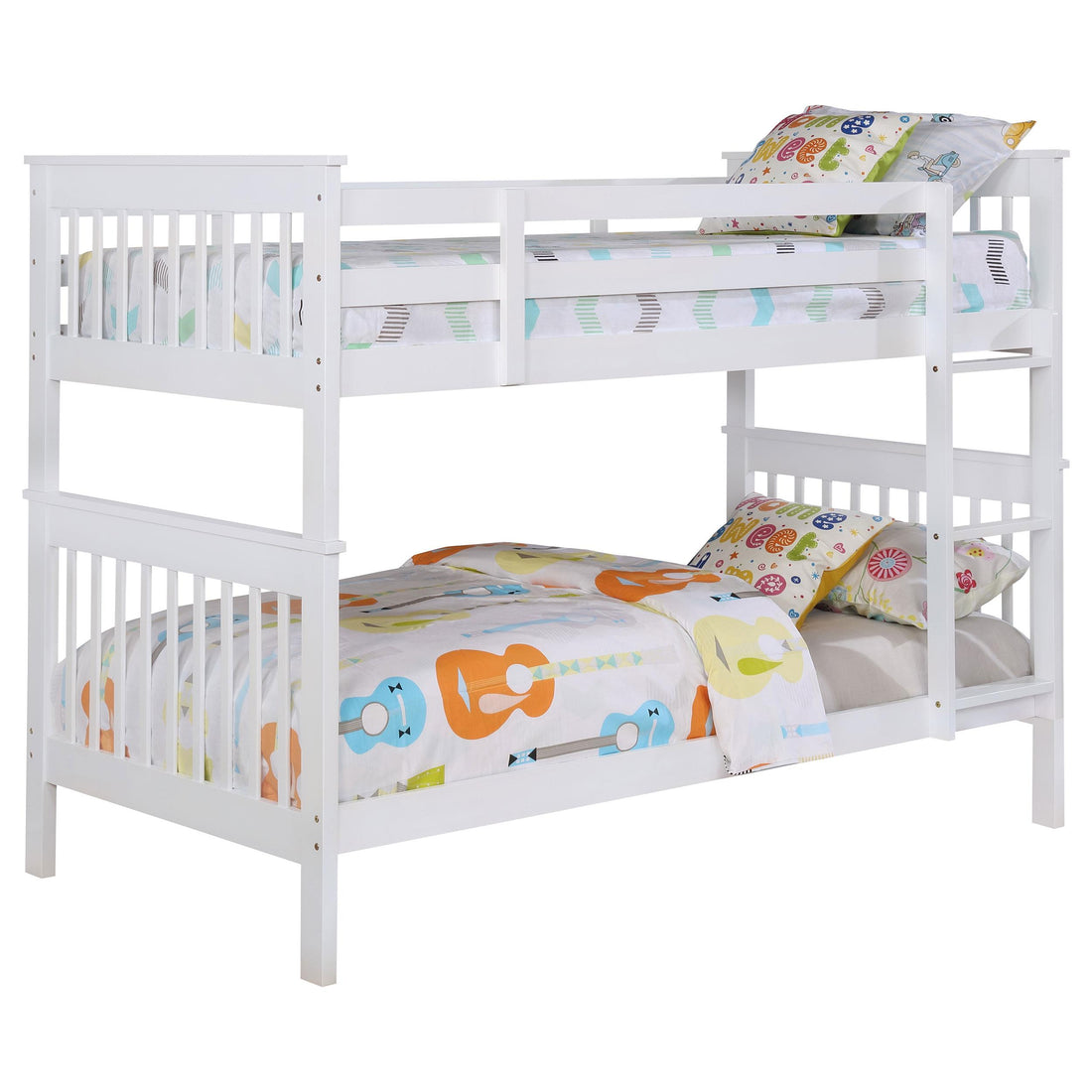  Coaster Furniture Chapman 460244N-SM Wood Twin Over Twin Bunk Bed with Mattress - White IMAGE 1