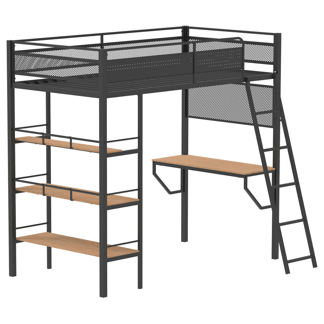  Coaster Furniture Campus 460332BLK 3-shelf Metal Twin Workstation Loft Bed - Matte Black IMAGE 1