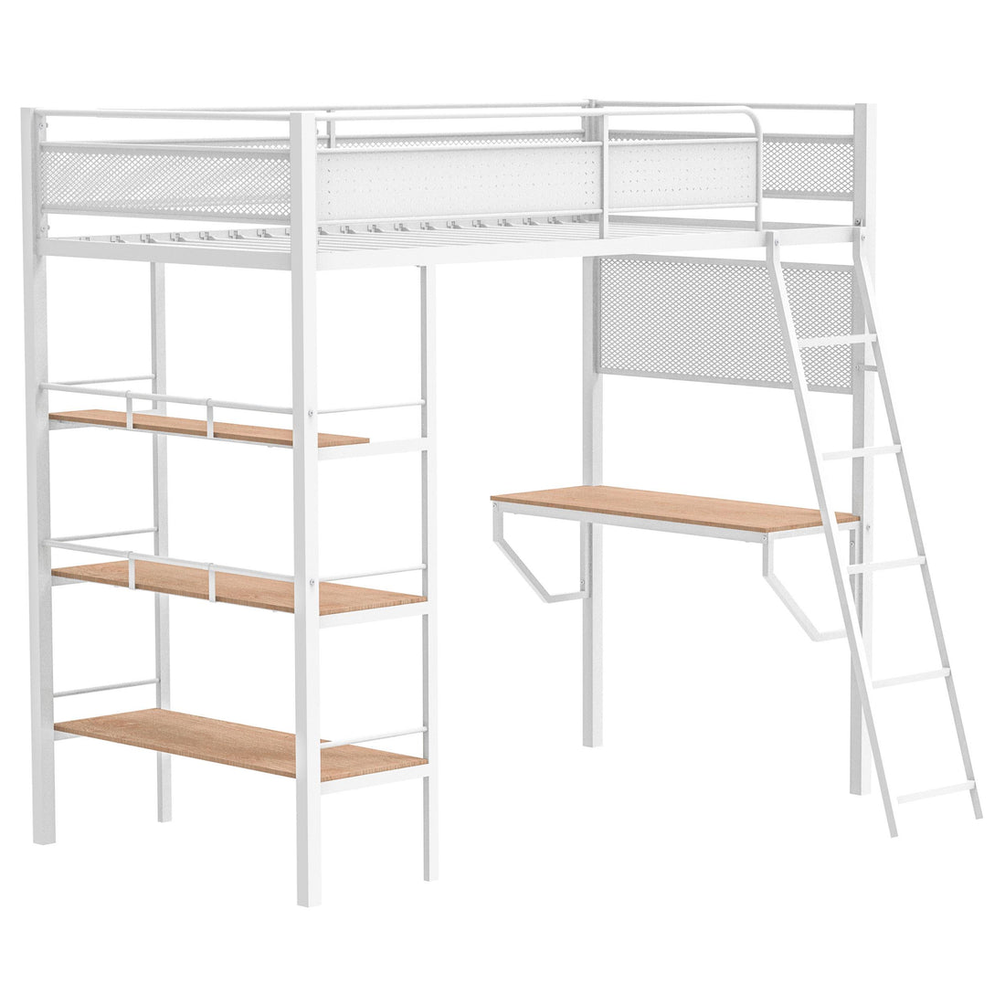  Coaster Furniture Campus 460332WHT 3-shelf Metal Twin Workstation Loft Bed - Matte White IMAGE 1