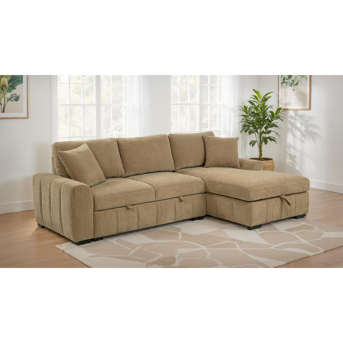  Coaster Furniture Pastrana 500348 Upholstered Sleeper Sectional Sofa RAF Chaise - Camel IMAGE 1