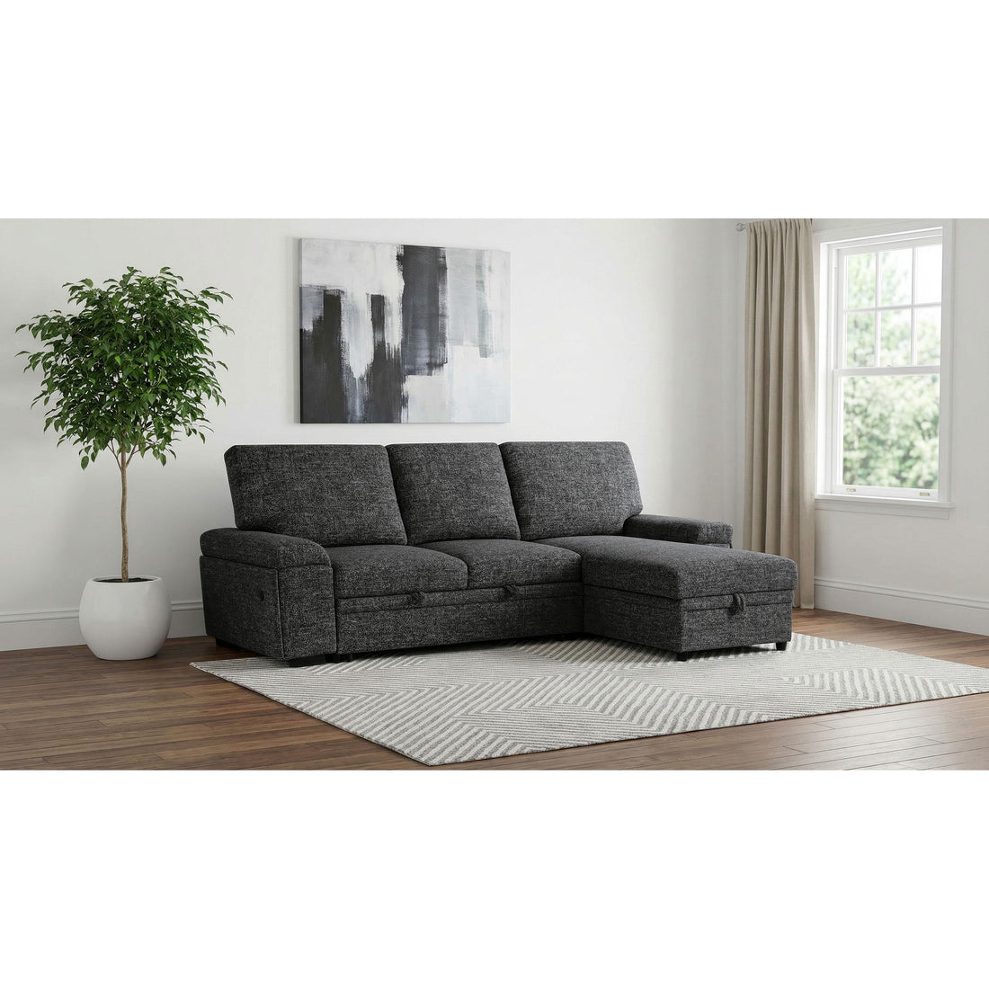  Coaster Furniture Demko 500355 Sleeper Sectional Sofa with Speaker and Storage Chaise - Granite IMAGE 1