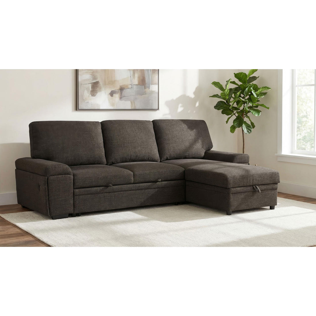  Coaster Furniture Demko 500356 Sleeper Sectional Sofa with Speaker and Storage Chaise - Brown IMAGE 1
