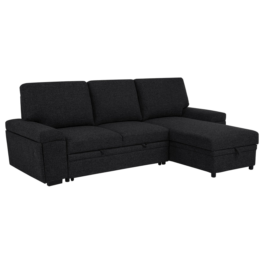  Coaster Furniture Demko 500357 Sleeper Sectional Sofa with Speaker and Storage Chaise - Black IMAGE 1