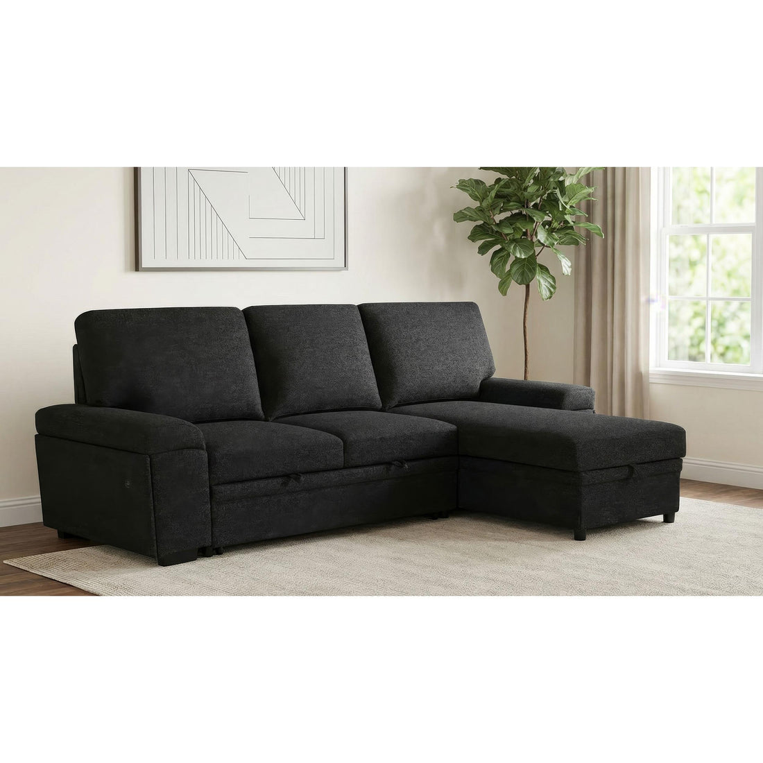  Coaster Furniture Demko 500357 Sleeper Sectional Sofa with Speaker and Storage Chaise - Black IMAGE 1
