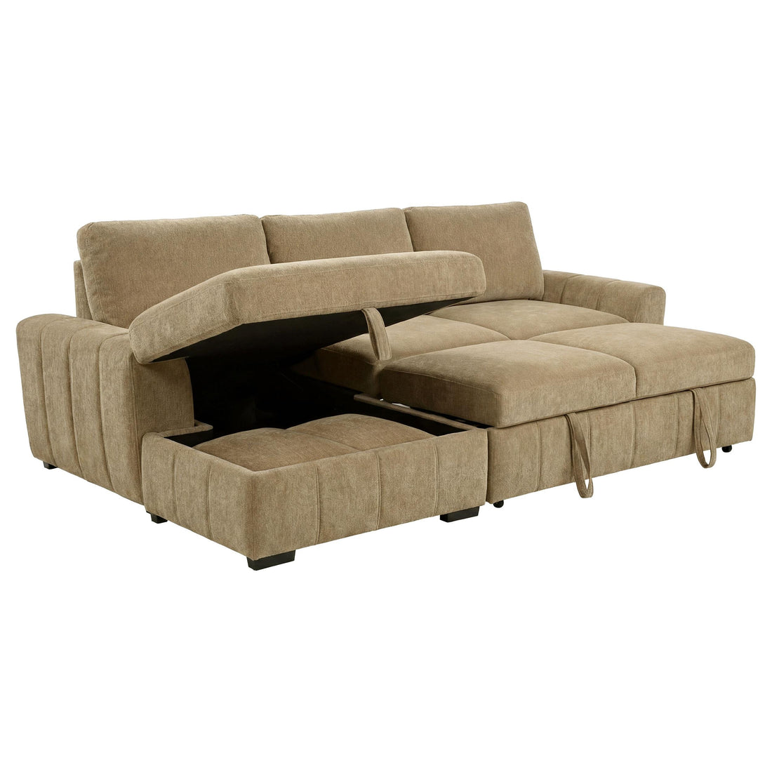  Coaster Furniture Pastrana 500358 Upholstered Sleeper Sectional Sofa LAF Chaise - Camel IMAGE 1