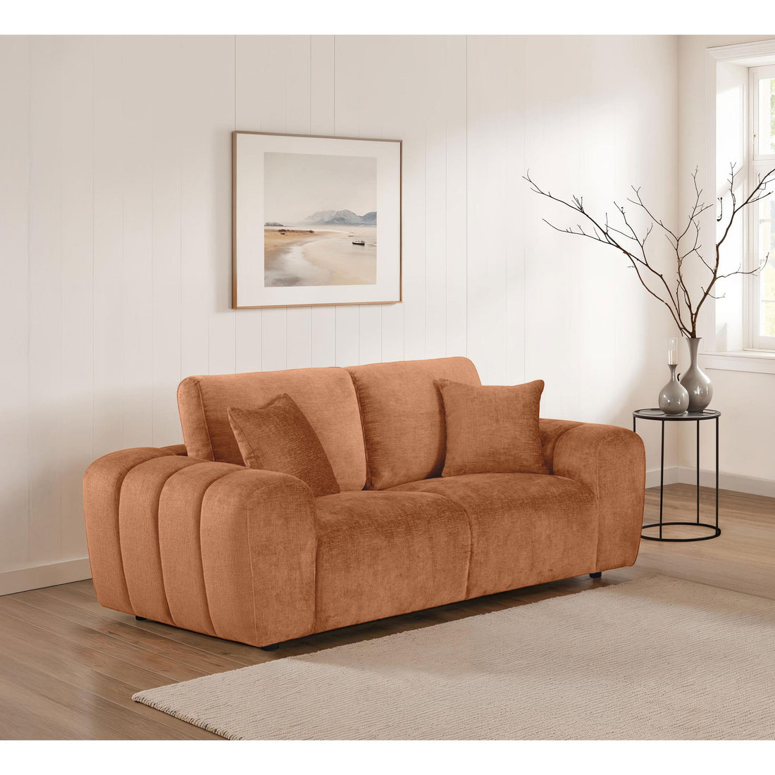  Coaster Furniture Burnett 504952 Chenille Upholstered Wide Arm Loveseat - Burnt Orange IMAGE 1