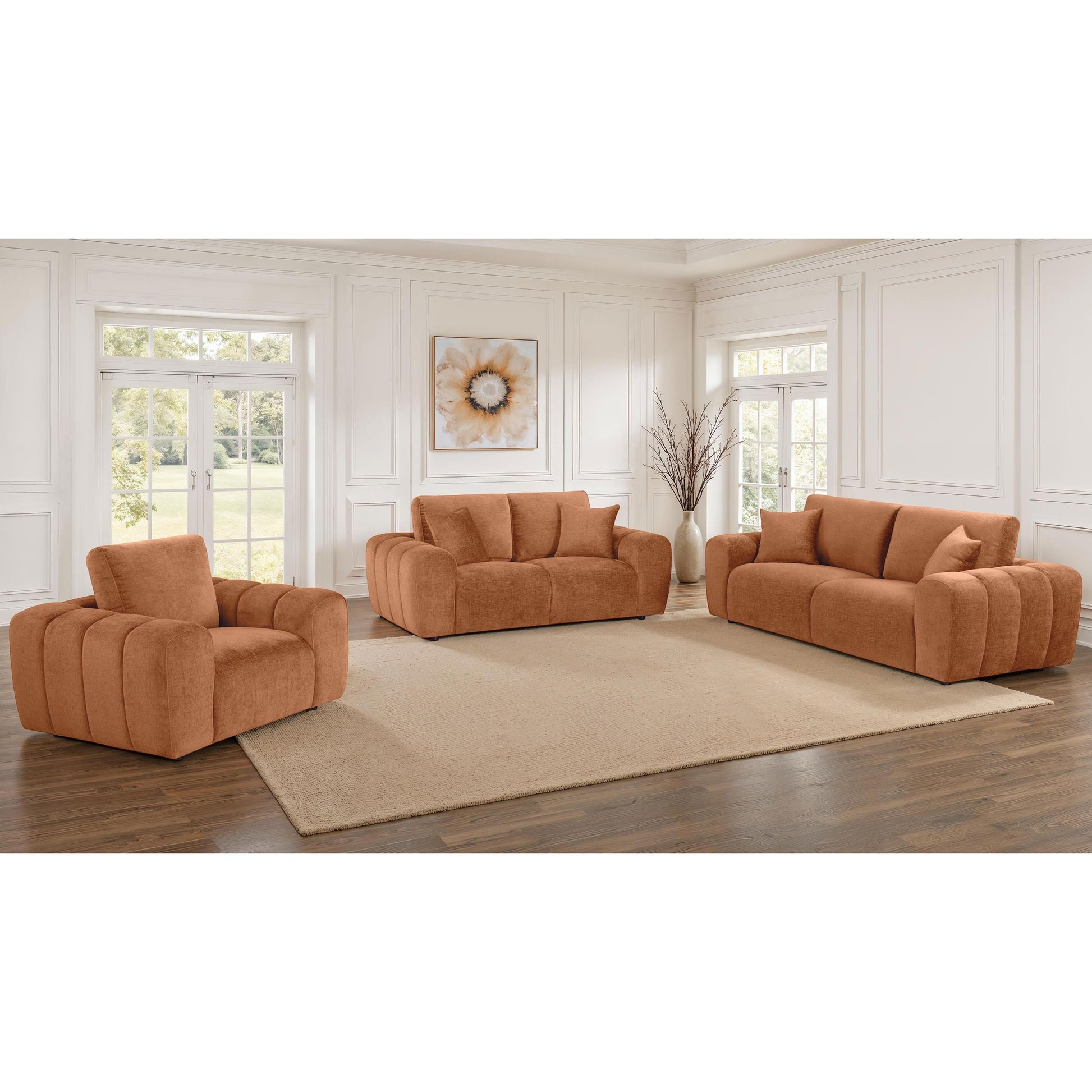  Coaster Furniture Burnett 504952 Chenille Upholstered Wide Arm Loveseat - Burnt Orange IMAGE 7