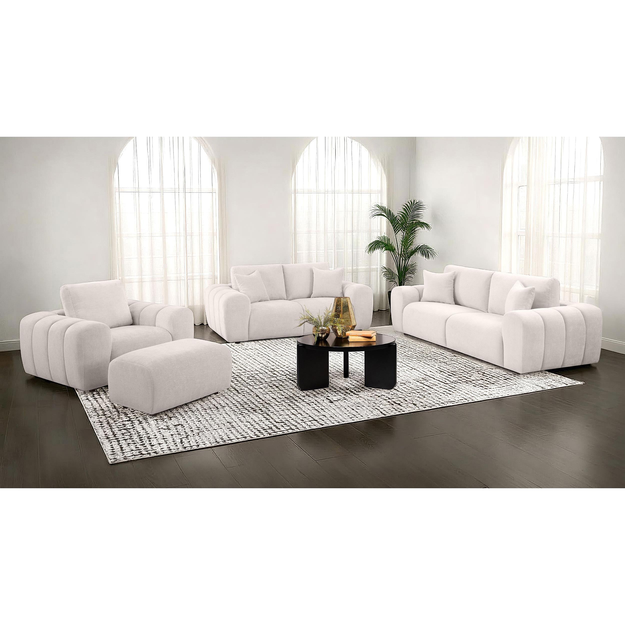  Coaster Furniture Burnett 504958 Chenille Upholstered Ottoman - Ivory IMAGE 5