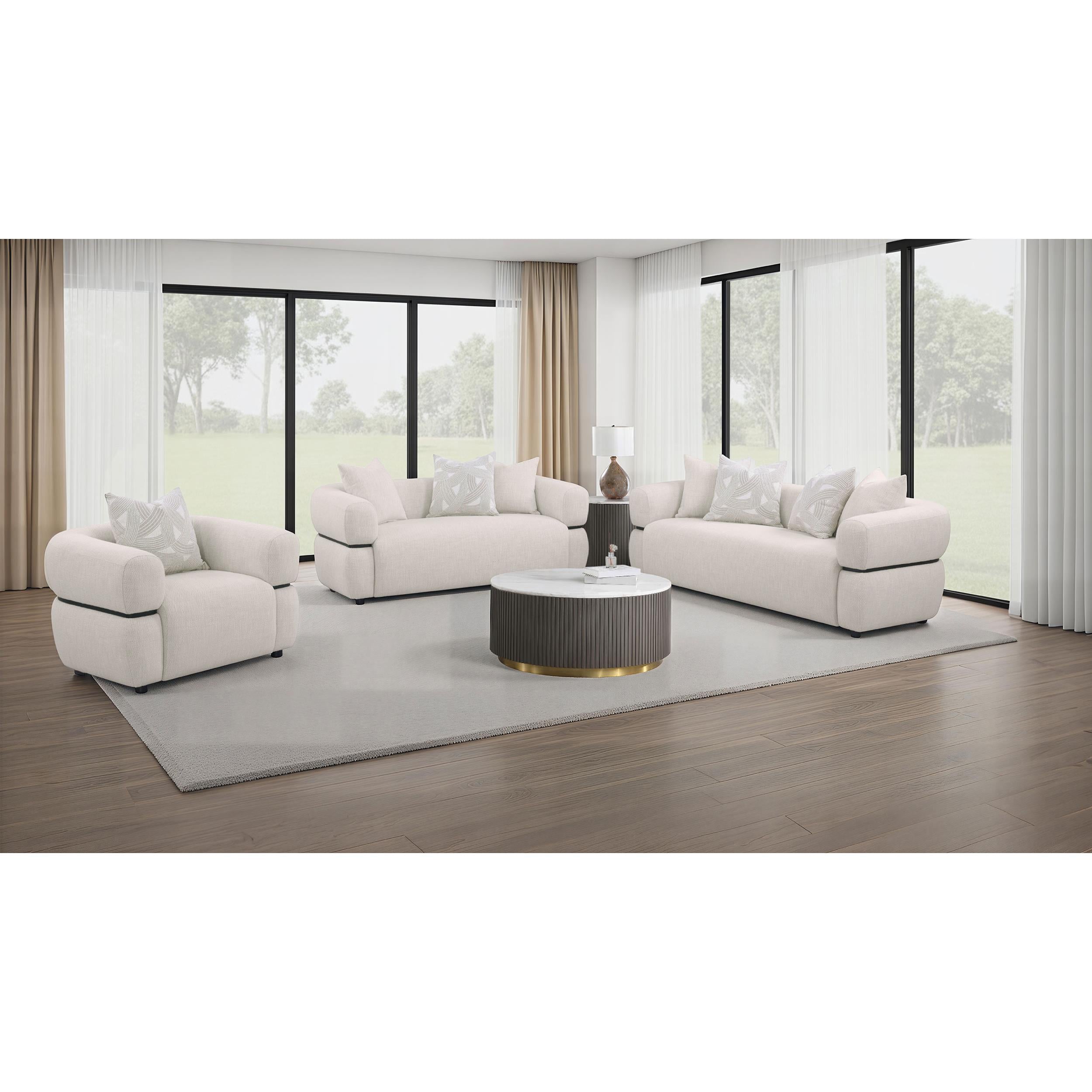  Coaster Furniture Jeanette 508961 84-inch Fabric Upholstered Round Arm Sofa - Beige IMAGE 12