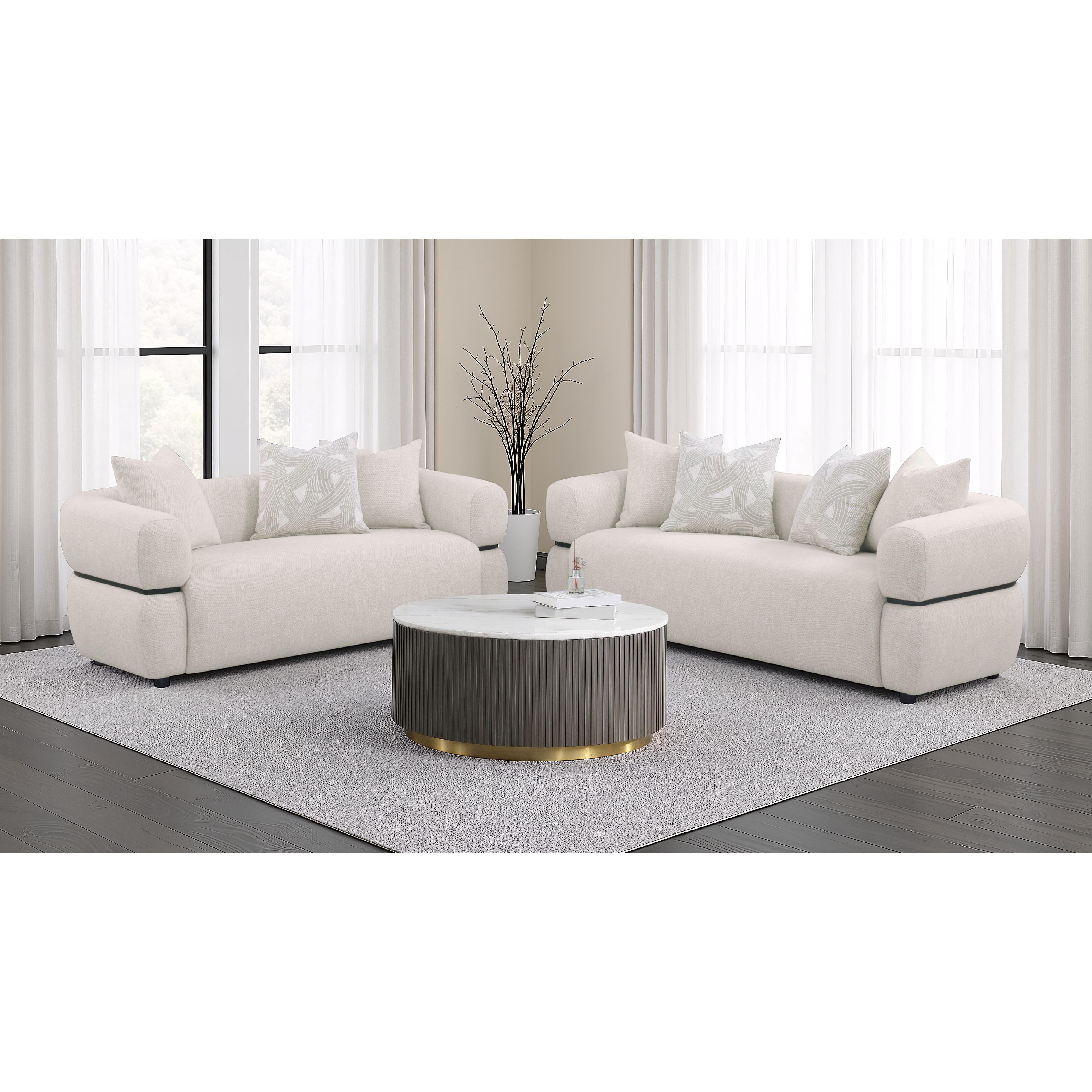  Coaster Furniture Jeanette 508962 73-inch Fabric Upholstered Round Arm Loveseat - Beige IMAGE 13