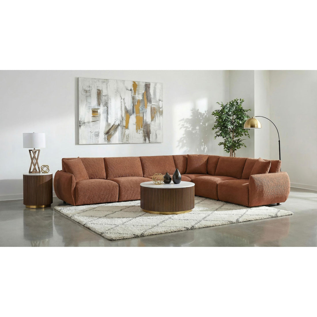  Coaster Furniture Elysia 551891-SET 6-piece Chenille Upholstered Modular Sectional Sofa - Coral IMAGE 1