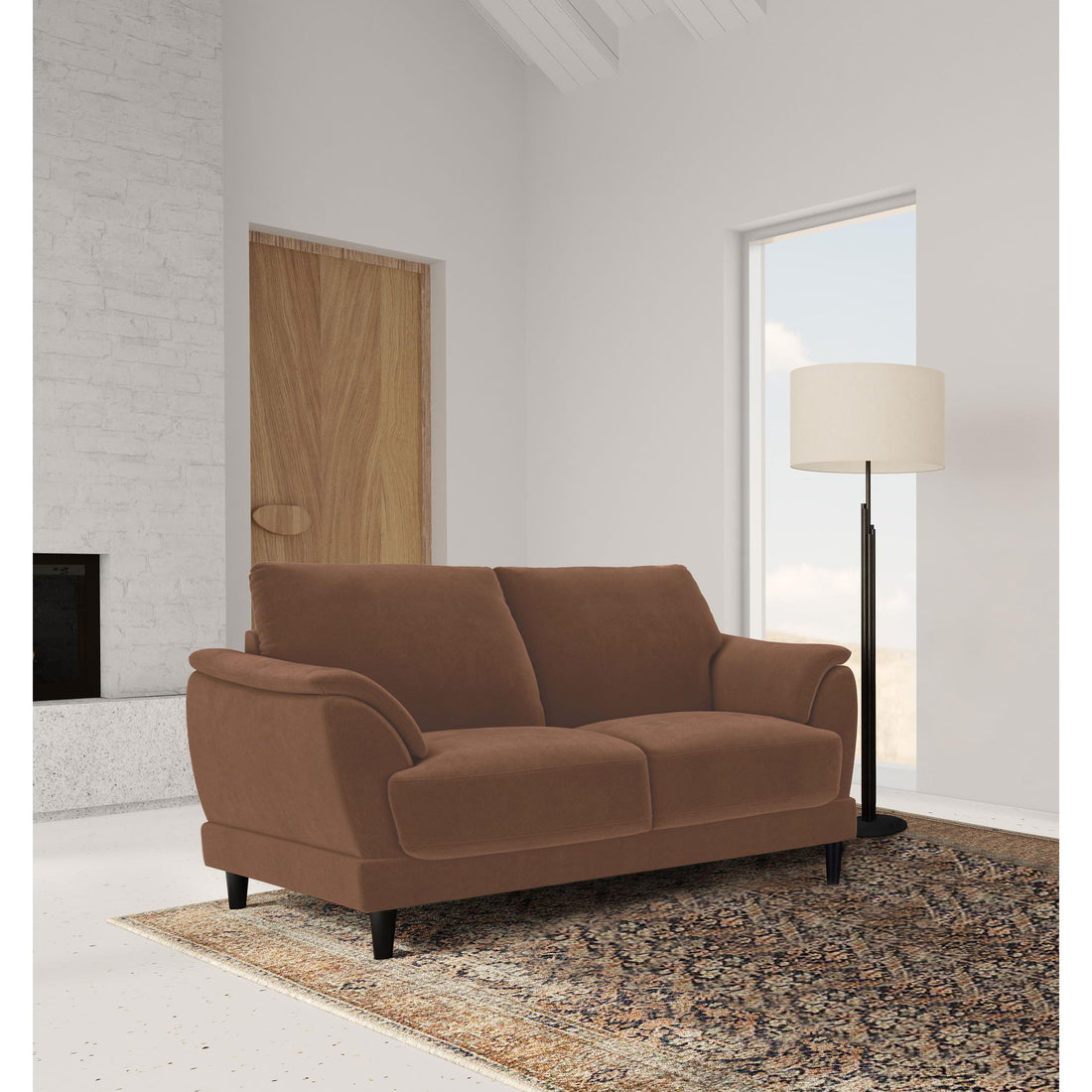  Coaster Furniture Selma 552102 Velvet Upholstered Crescent Arm Loveseat - Rust IMAGE 1