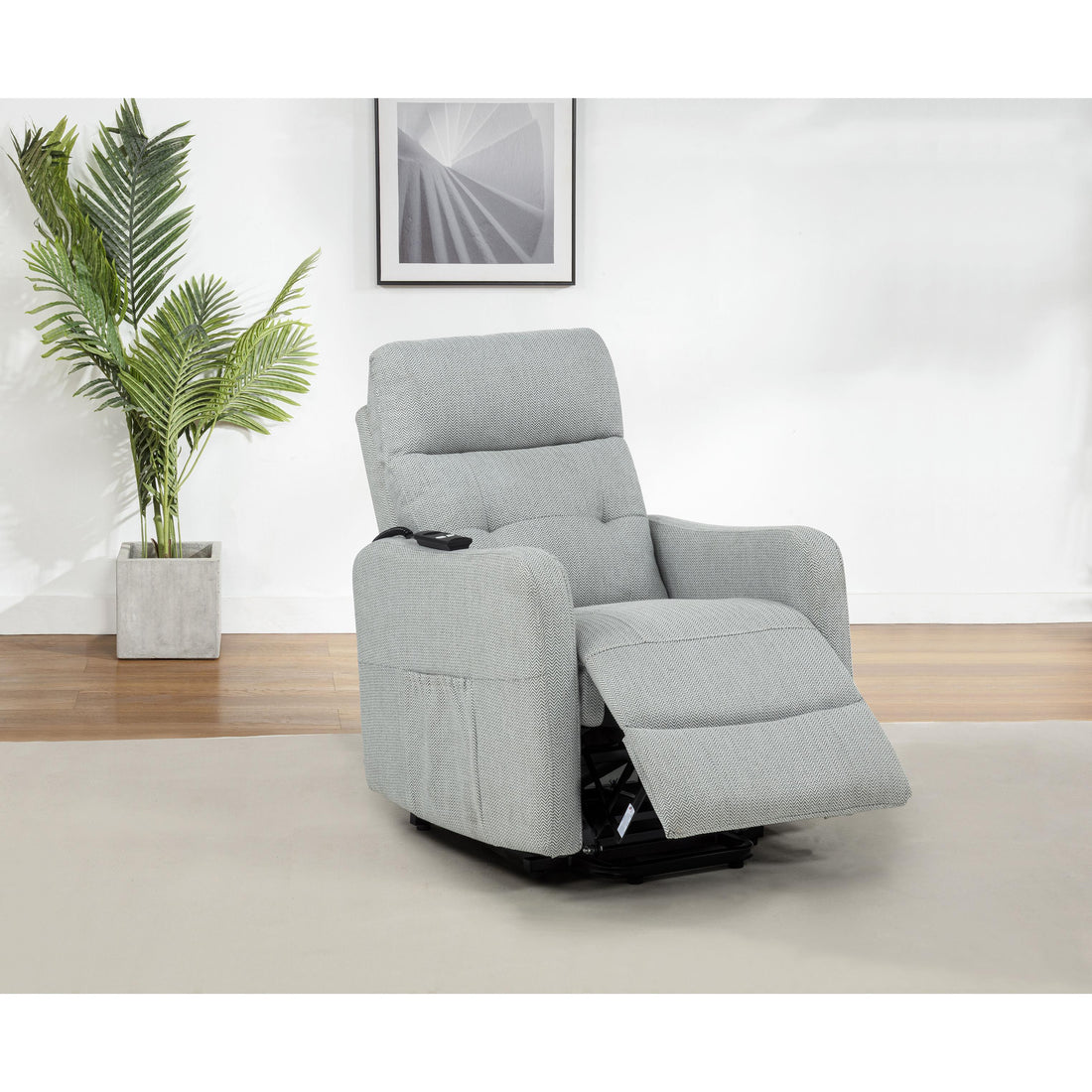  Coaster Furniture Dayes 600130P Upholstered Power Lift Recliner Chair - Light Grey IMAGE 1