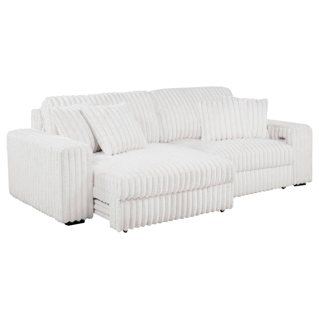  Coaster Furniture Jacana 600535P Corduroy Upholstered Dual Power Chaise Sofa - Ivory IMAGE 1