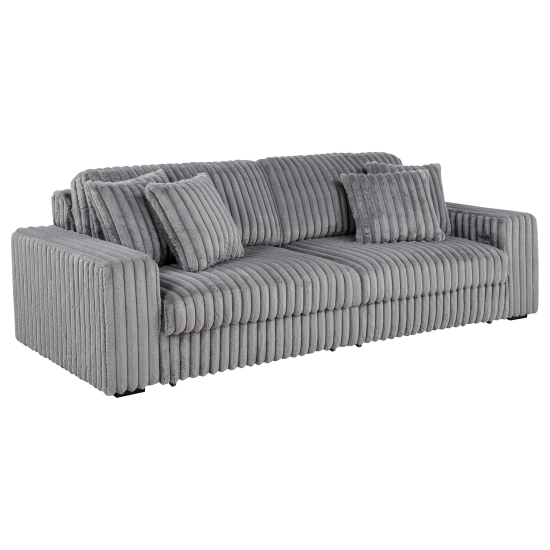  Coaster Furniture Jacana 600536P Corduroy Upholstered Dual Power Chaise Sofa - Grey IMAGE 1