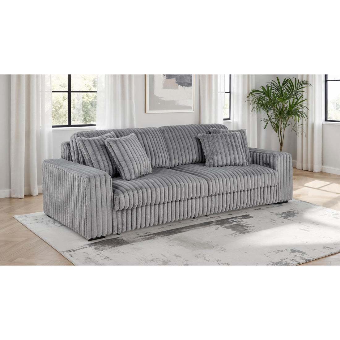  Coaster Furniture Jacana 600536P Corduroy Upholstered Dual Power Chaise Sofa - Grey IMAGE 1