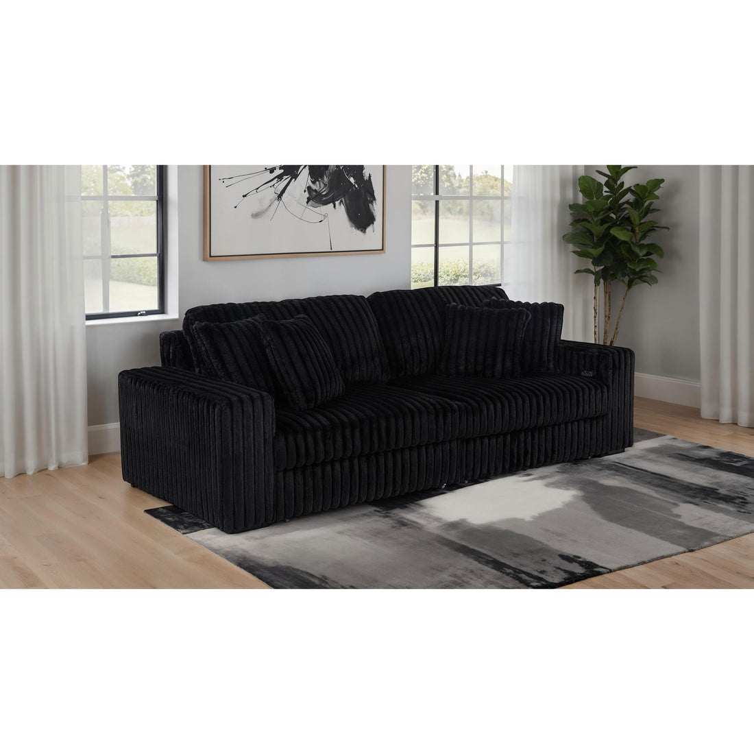  Coaster Furniture Jacana 600537P Corduroy Upholstered Dual Power Chaise Sofa - Black IMAGE 1
