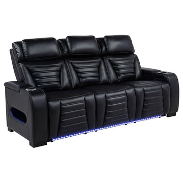  Coaster Furniture Zuma 603251PP Faux Leather Dual Power Reclining LED Sofa - Black IMAGE 1