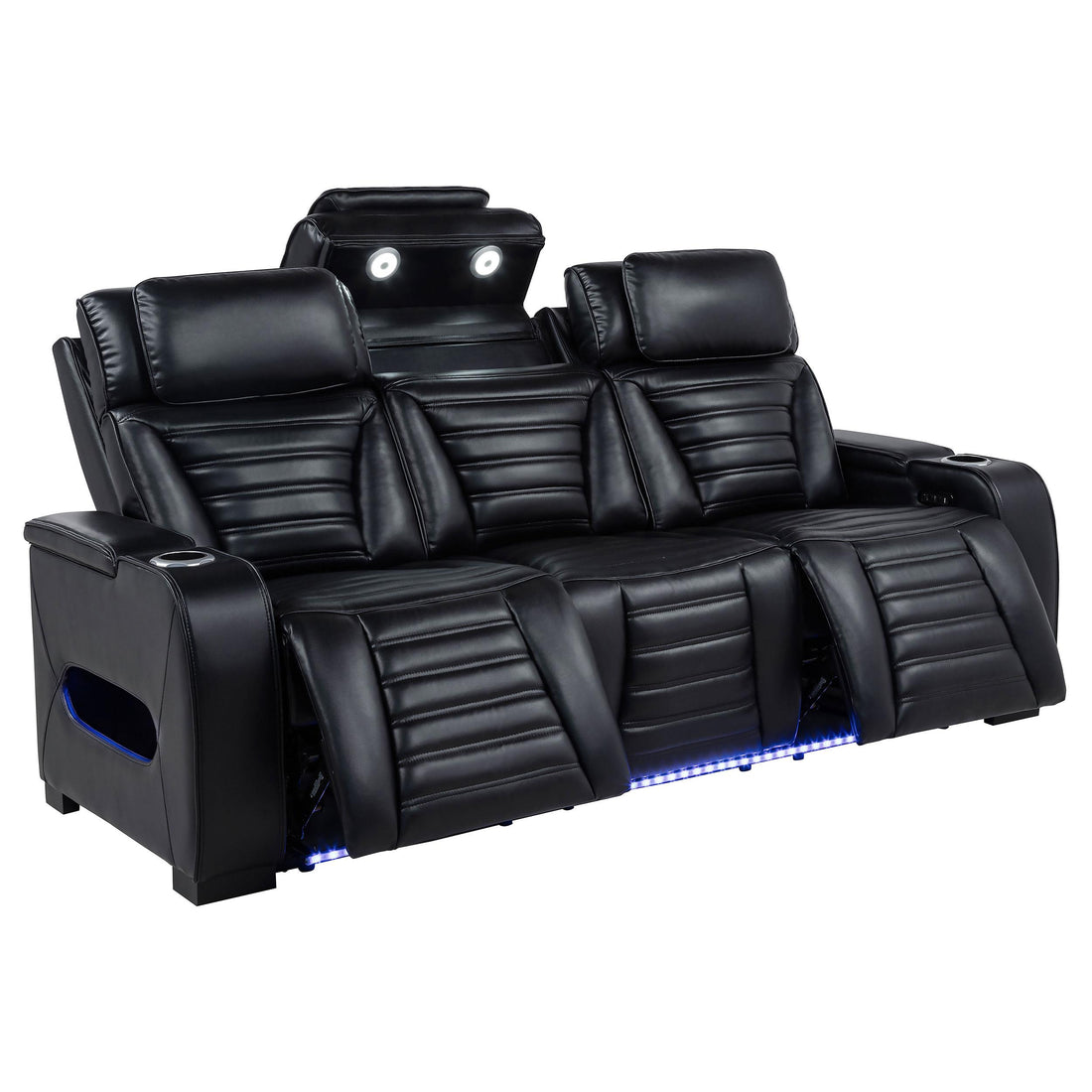  Coaster Furniture Zuma 603251PP Faux Leather Dual Power Reclining LED Sofa - Black IMAGE 1