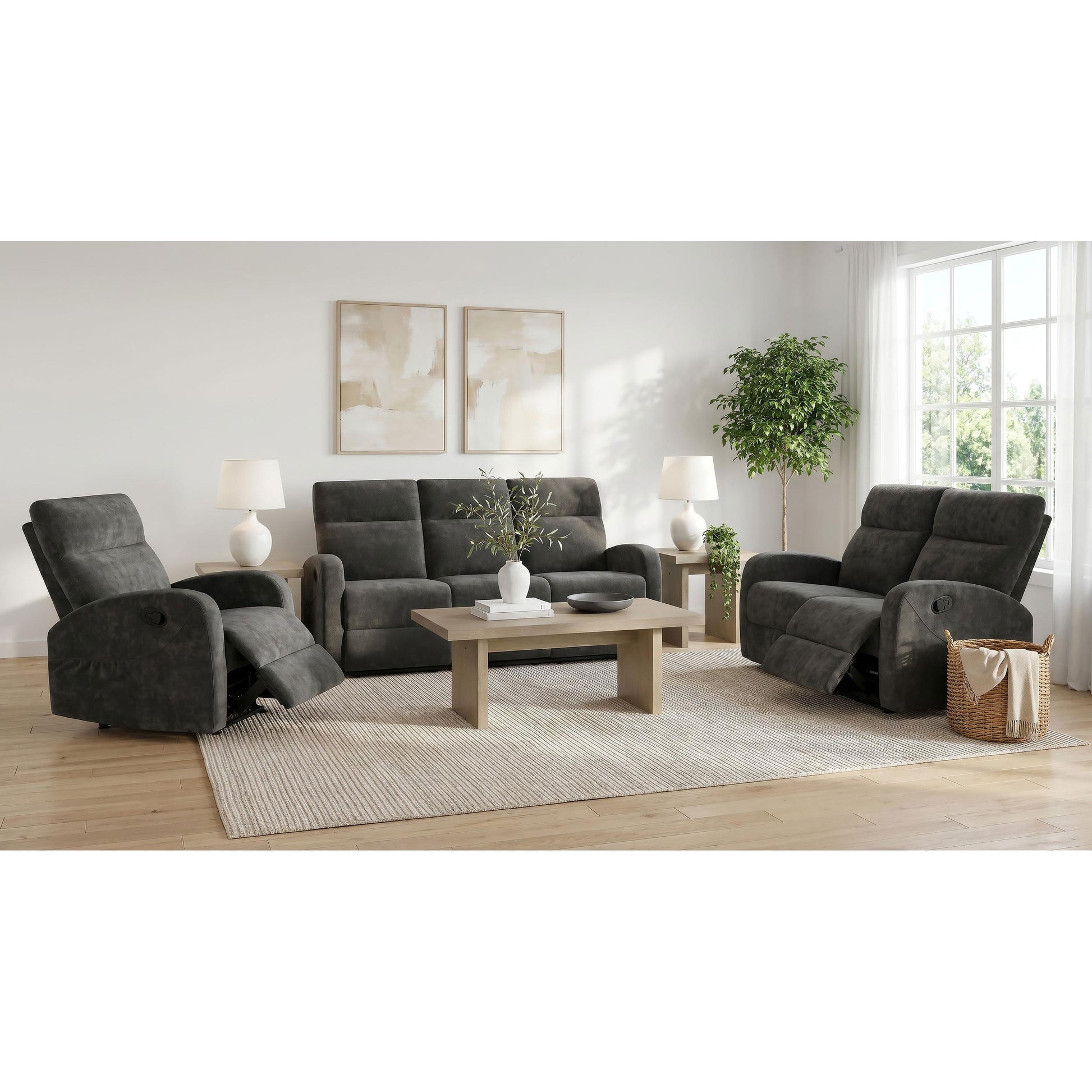  Coaster Furniture Hamilton 603375 Chenille Upholstered Manual Reclining Loveseat - Charcoal Grey IMAGE 9