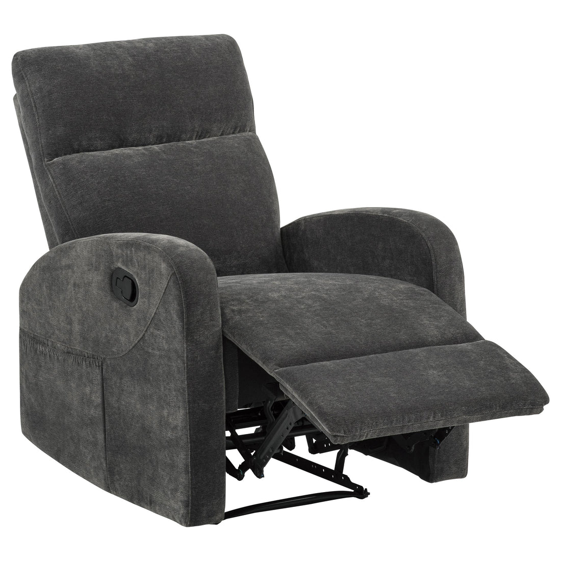  Coaster Furniture Hamilton 603376 Chenille Upholstered Manual Glider Recliner - Charcoal Grey IMAGE 1