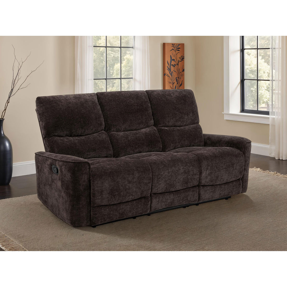  Coaster Furniture Navarro 609571 Chenille Upholstered Reclining Sofa - Dark Brown IMAGE 1