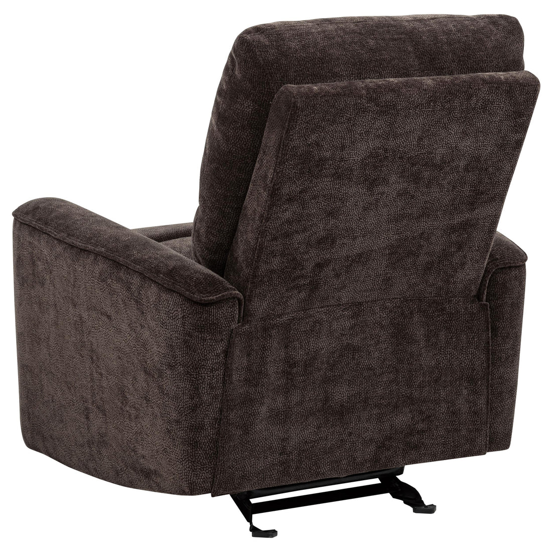  Coaster Furniture Navarro 609573 Chenille Upholstered Glider Recliner - Dark Brown IMAGE 1