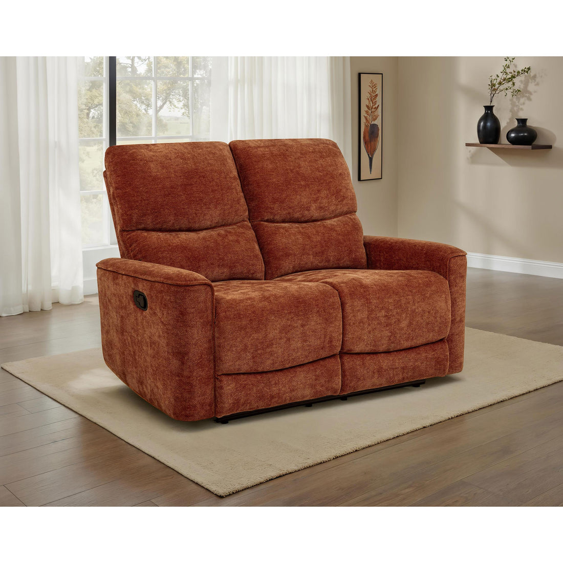  Coaster Furniture Navarro 609575 Chenille Upholstered Reclining Loveseat - Burnt Orange IMAGE 1