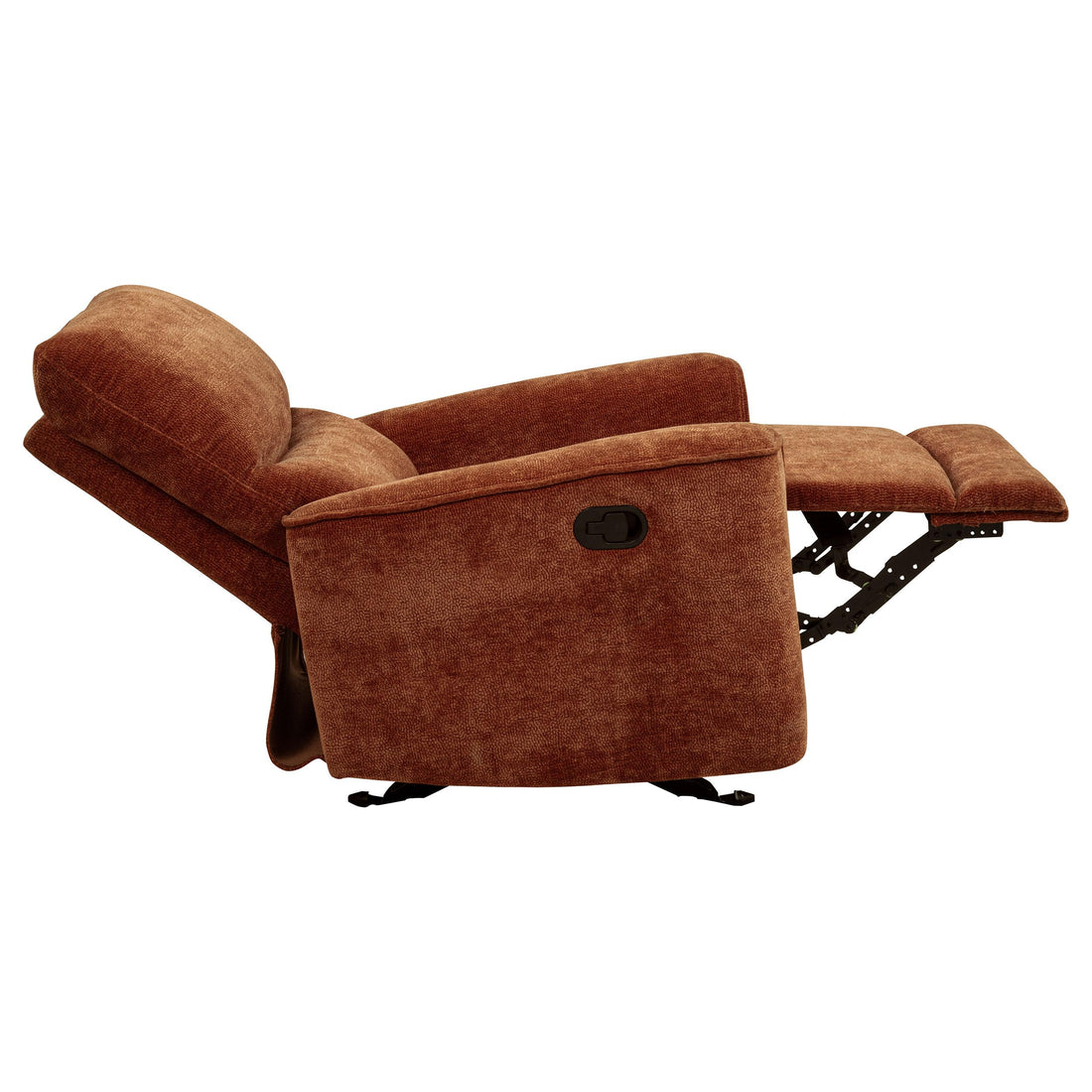  Coaster Furniture Navarro 609576 Chenille Upholstered Glider Recliner - Burnt Orange IMAGE 1