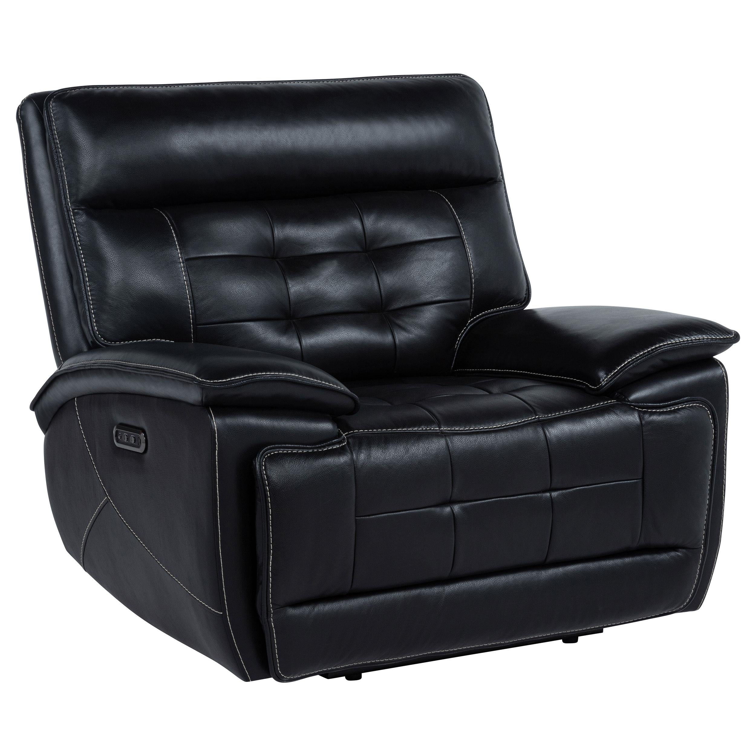  Coaster Furniture Hewitt 609613PP Leather Upholstered Dual Power Recliner Chair - Black IMAGE 1