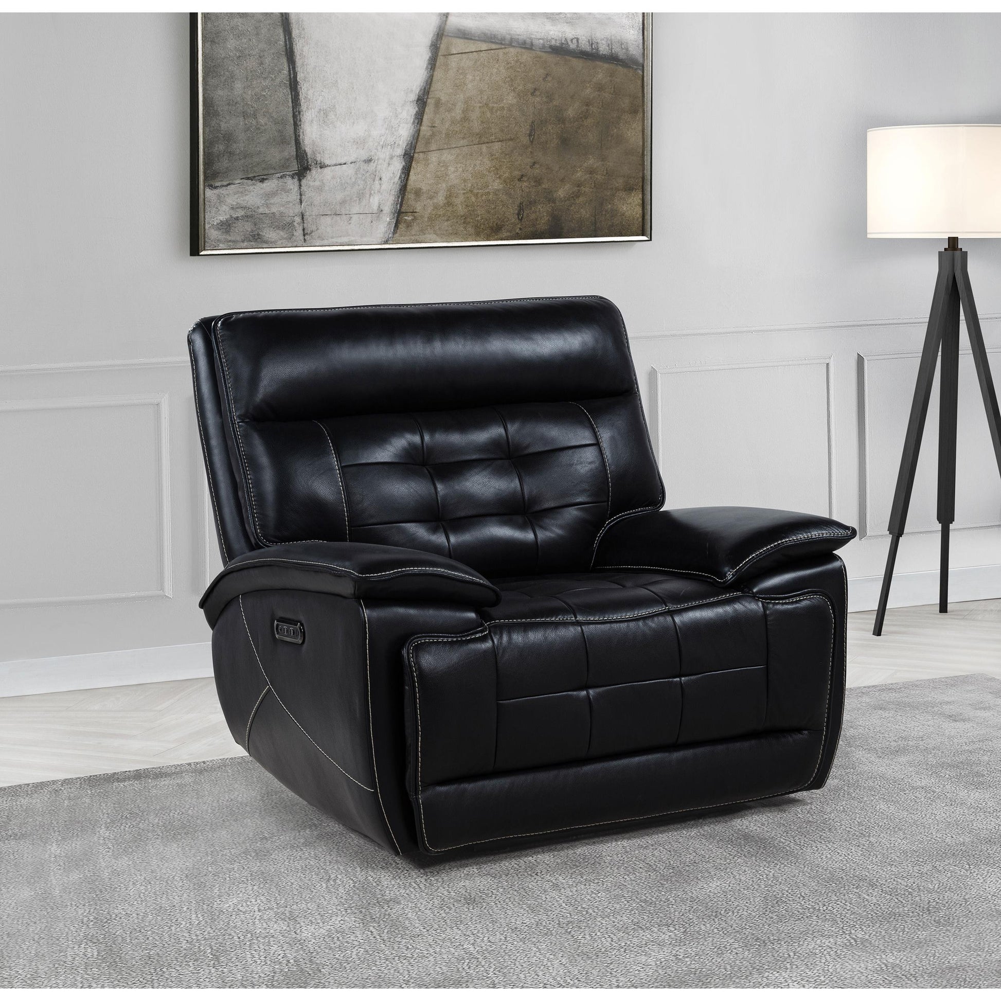  Coaster Furniture Hewitt 609613PP Leather Upholstered Dual Power Recliner Chair - Black IMAGE 5