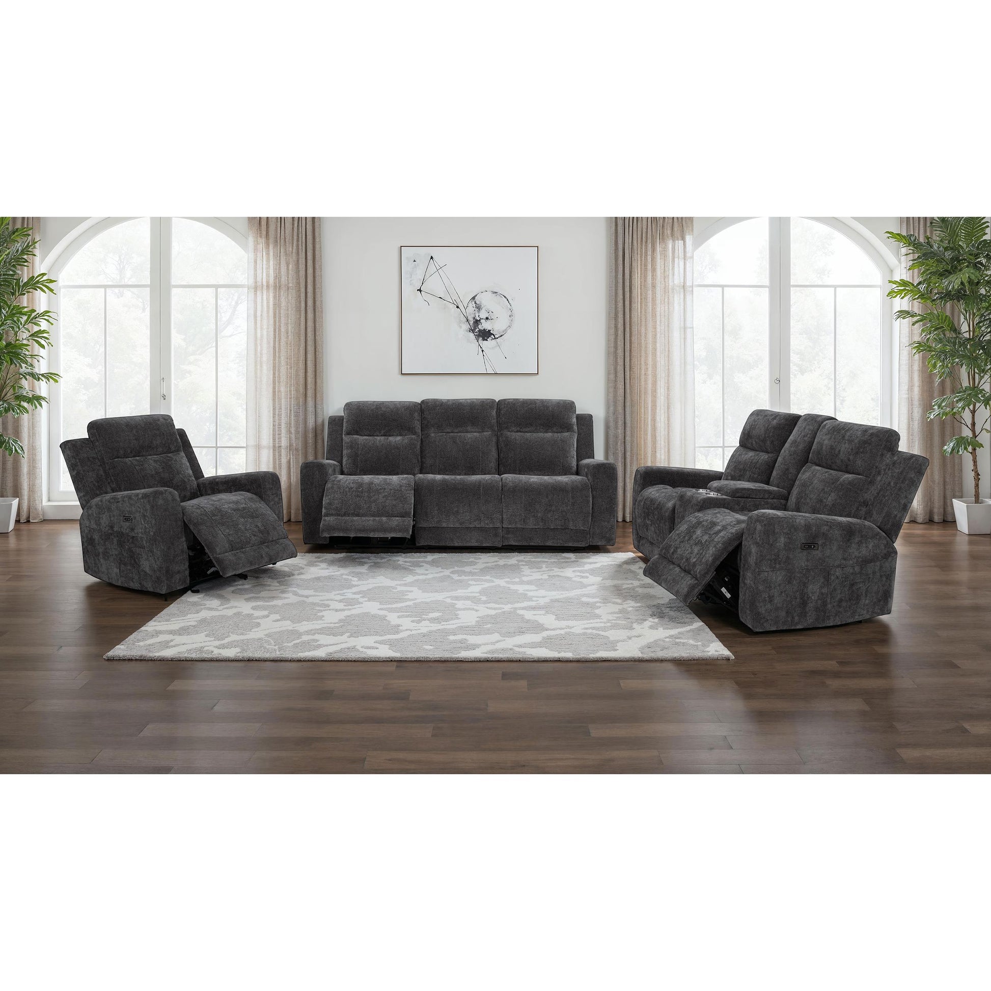  Coaster Furniture Kennett 610156P Chenille Upholstered Power Recliner Chair - Dark Grey IMAGE 12