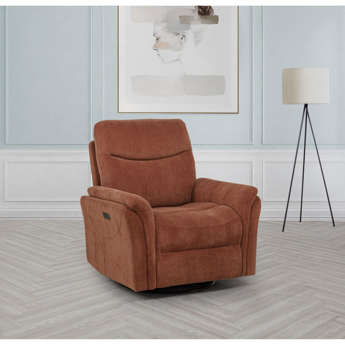  Coaster Furniture Adler 610433P Upholstered Power Swivel Glider Recliner - Rust IMAGE 1