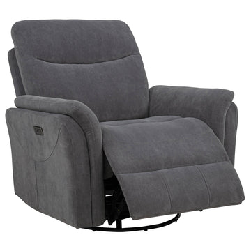  Coaster Furniture Adler 610443P Upholstered Power Swivel Glider Recliner - Charcoal Grey IMAGE 1