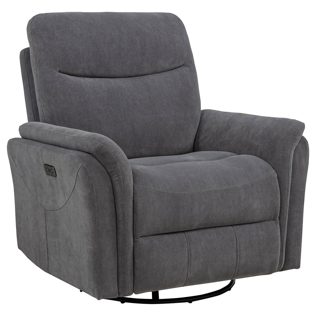  Coaster Furniture Adler 610443P Upholstered Power Swivel Glider Recliner - Charcoal Grey IMAGE 1