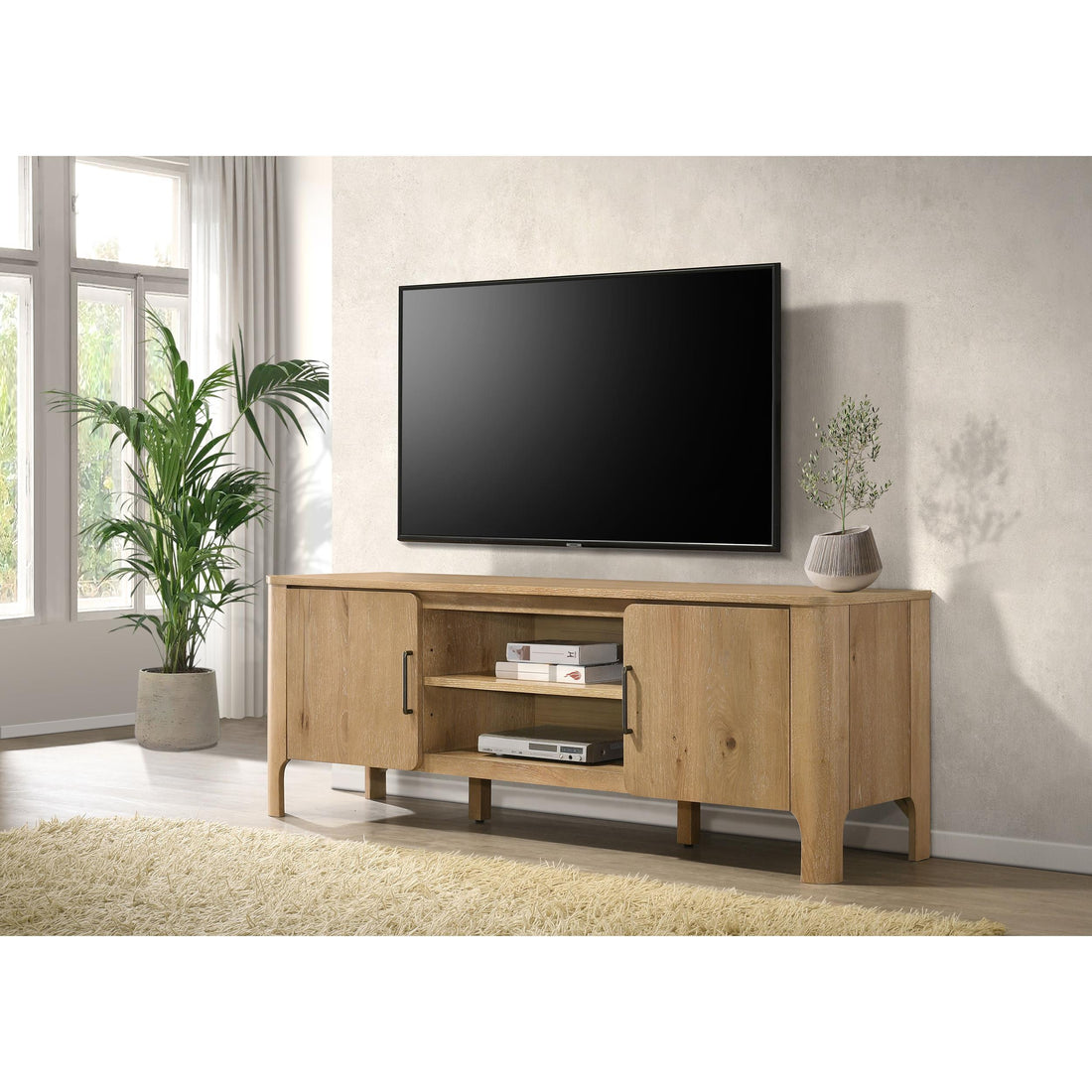  Coaster Furniture Rowe 701652 65-inch 2-door Wood TV Stand Media Console - Light Oak IMAGE 1