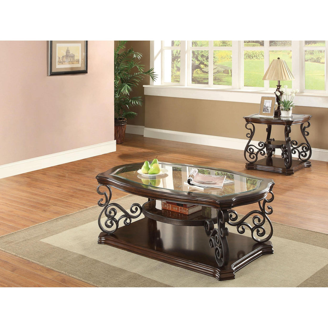  Coaster Furniture Laney 702448-S2 2-piece Glass Top Coffee and End Table Set - Dark Merlot IMAGE 1