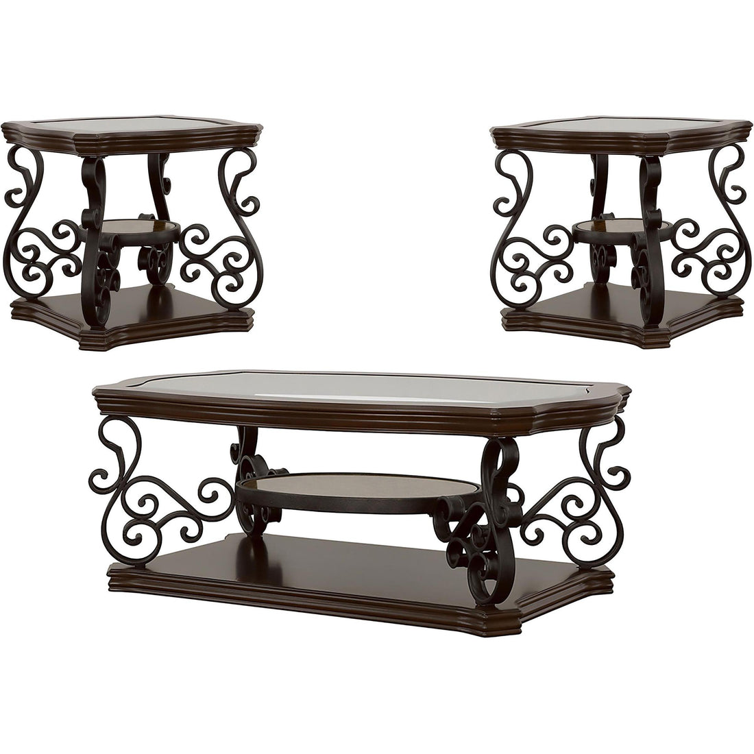  Coaster Furniture Laney 702448-S3 3-piece Glass Top Coffee and End Table Set - Dark Merlot IMAGE 1