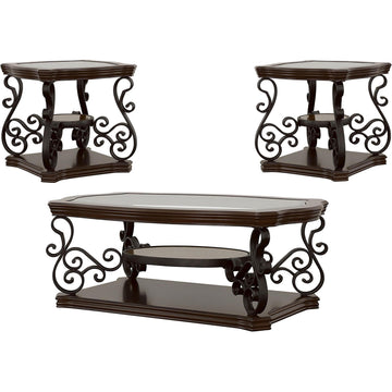  Coaster Furniture Laney 702448-S3 3-piece Glass Top Coffee and End Table Set - Dark Merlot IMAGE 1