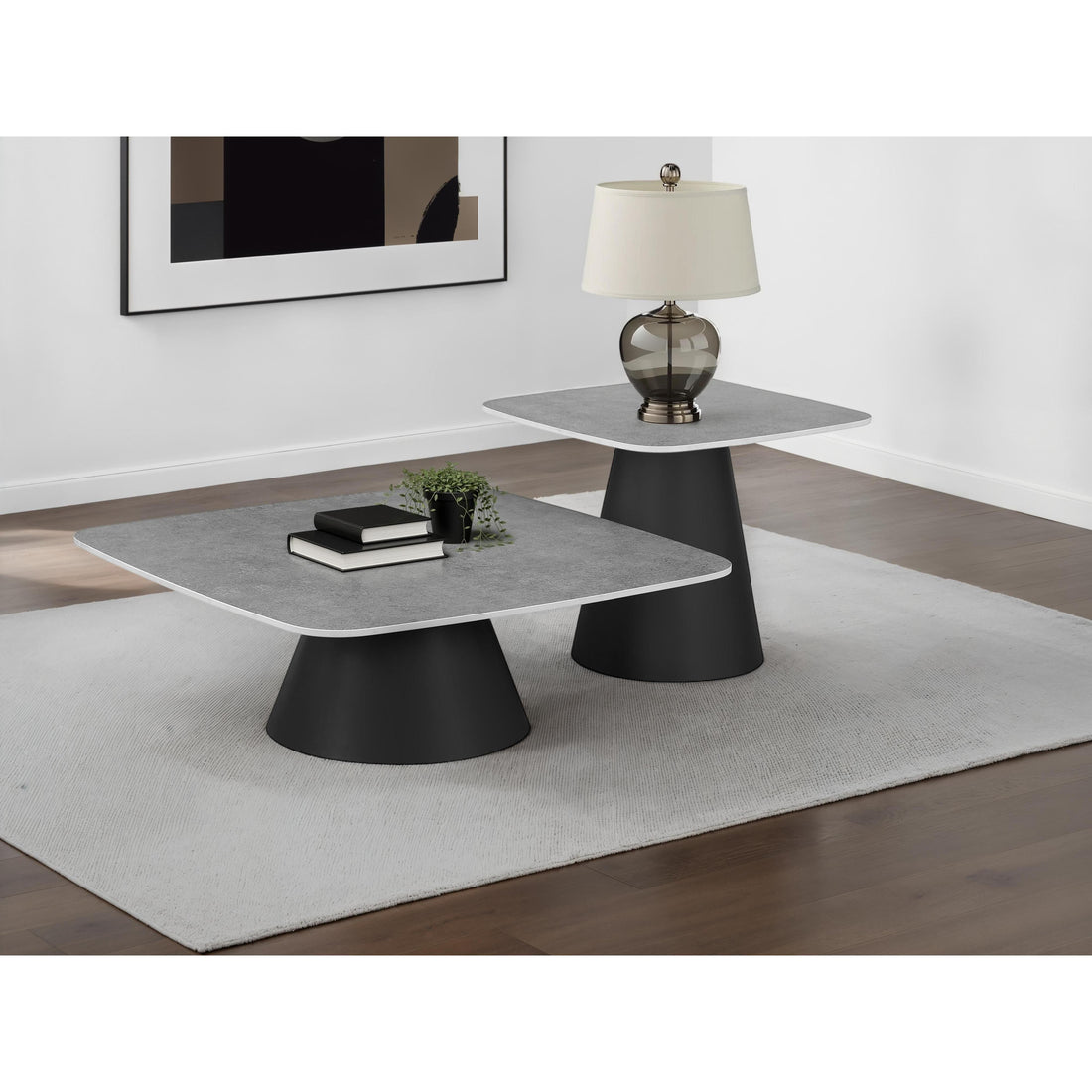  Coaster Furniture Eason 703500 2-piece Cocktail Coffee Table Set - Concrete/Black IMAGE 1