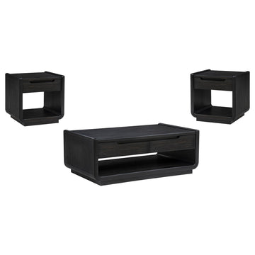  Coaster Furniture Leandro 704638-S3 3-piece Wood Coffee and End Table Set - Burnished Black IMAGE 1